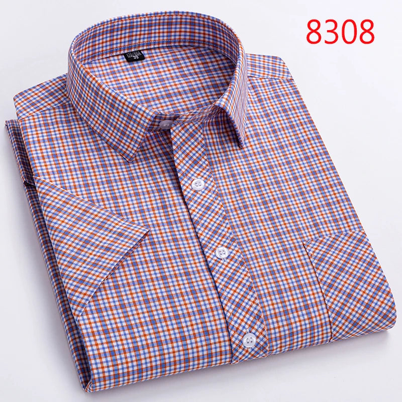 New Casual Shirts For Men Cotton Plaid Short Sleeve Elegant Business Dress Smart Summer Men Clothes England Fashion Top Shirts