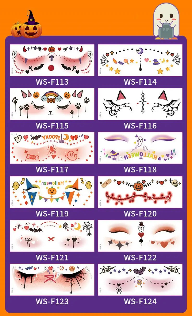 Halloween Makeup Face Stickers Cute Makeup Tattoo Stickers Waterproof and Sweat-Proof Tattoo Stickers