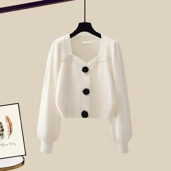 Autumn Winter Knitting Dresses Set Women High Street Slim Long Dress + Cardigan Female Outfits Elegant Sweater Two Piece Suit