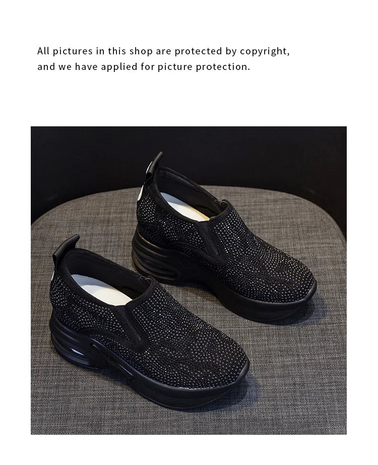 2023Women's Shoes  Autumn New Casual Small White Shoes Rhinestone Platform Sports Air Cushion Shoes Plus Size Zapatos De Mujer