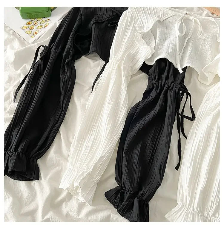 Women's Jackets Chic Folds Designer Summer Lace-up Crop Jacket Vintage Fashion Temper Sweet Girlish Long Sleeve Sun-proof Coat