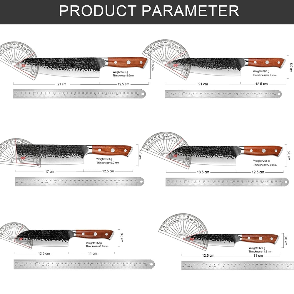 Kitchen Knife Set 1-6PCS Hand-forged high-carbon Steel Sharp Premium Japanese Knife Including Chef,Cleaver,Utility&Santoku Knife