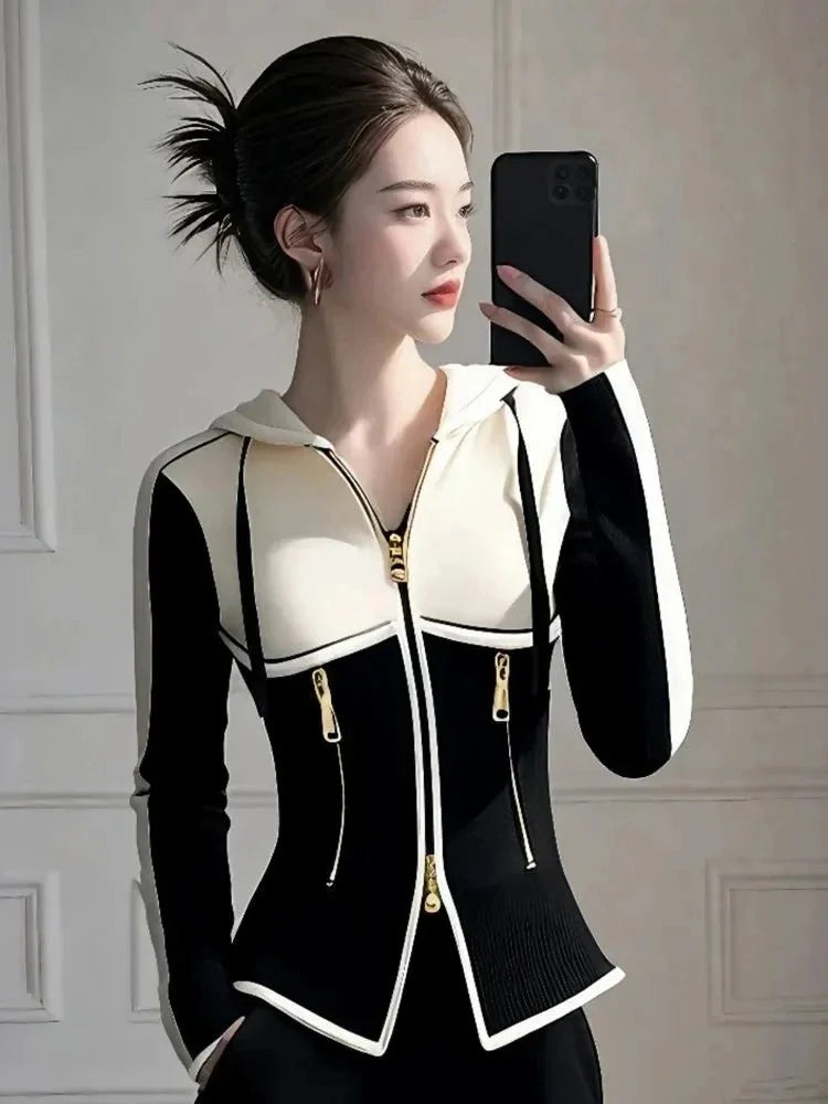 Women's Short Jacket 2025 Spring Autumn Fashion Hooded Sweatshirt Lady Outerwear Casual Versatile Long Sleeve Ladies Slim Coat