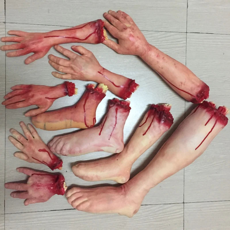 Halloween Props Horrible Blood Broken Fake Limbs Fingers Legs Arm Feet Latex Tricky Toys For Haunted House Decorations