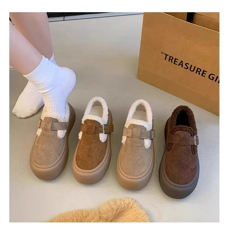 Low Heels Shoes Woman Flats Round Toe Loafers Fur Clogs Platform Autumn Slip-on Dress Creepers Fall Slip On Winter New Rome Rubb