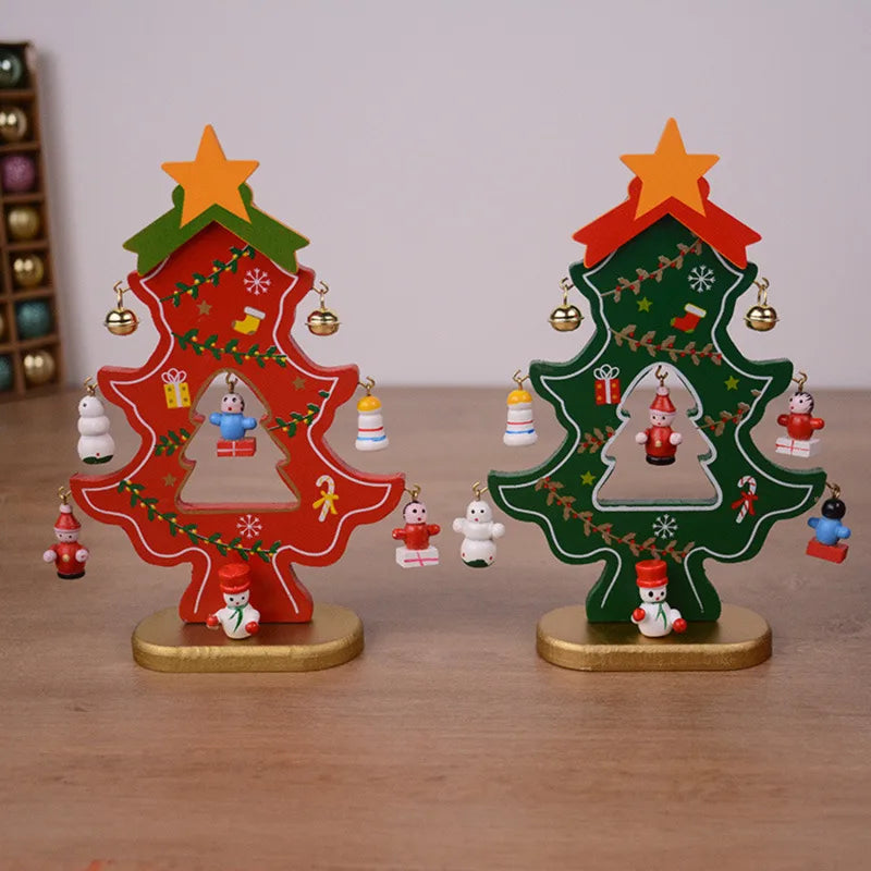 Christmas Decorations Wooden Christmas Tree Creative Scene Layout Ornaments Three-dimensional Red Xmas Table Desktop Decoration