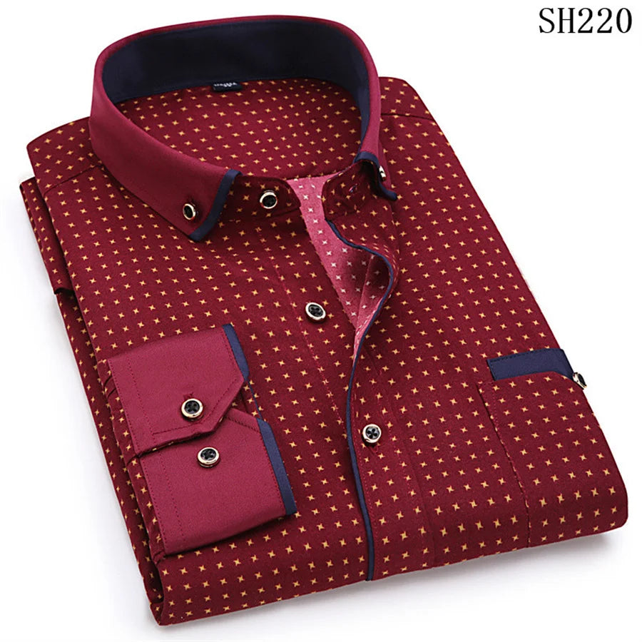 2025 New Printed Men Shirts Long Sleeve Social Business Dress Shirt Casual Slim Fit Man Clothing Button Down Office Wear 5XL