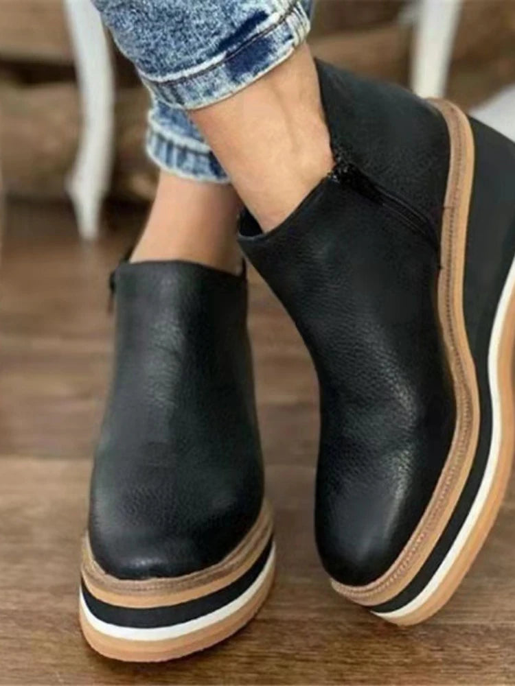Shoes Women Platform  2022 Autumn Black Platform Boots Women Zipper Wedge Booties Size 43 Heeled Ankle Boots Botas De Mujer