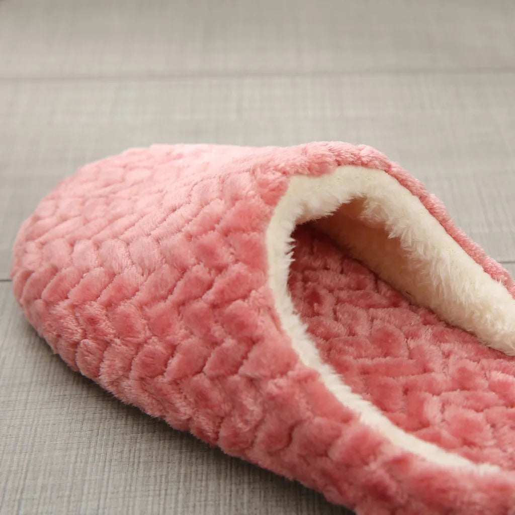 Warm Slippers Woven Solid Color Slippers Plush Home Cotton Slippers Winter Indoor Leisure Home Cold Comfortable Simple