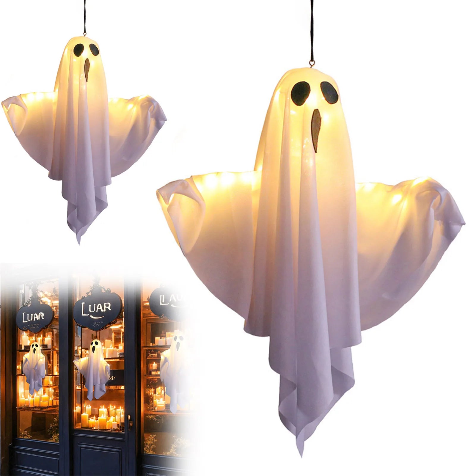 Halloween LED Ghost Lights Decorations Adjustable Hanging Spooky Decor for Halloween Party Home Outdoor Decoration