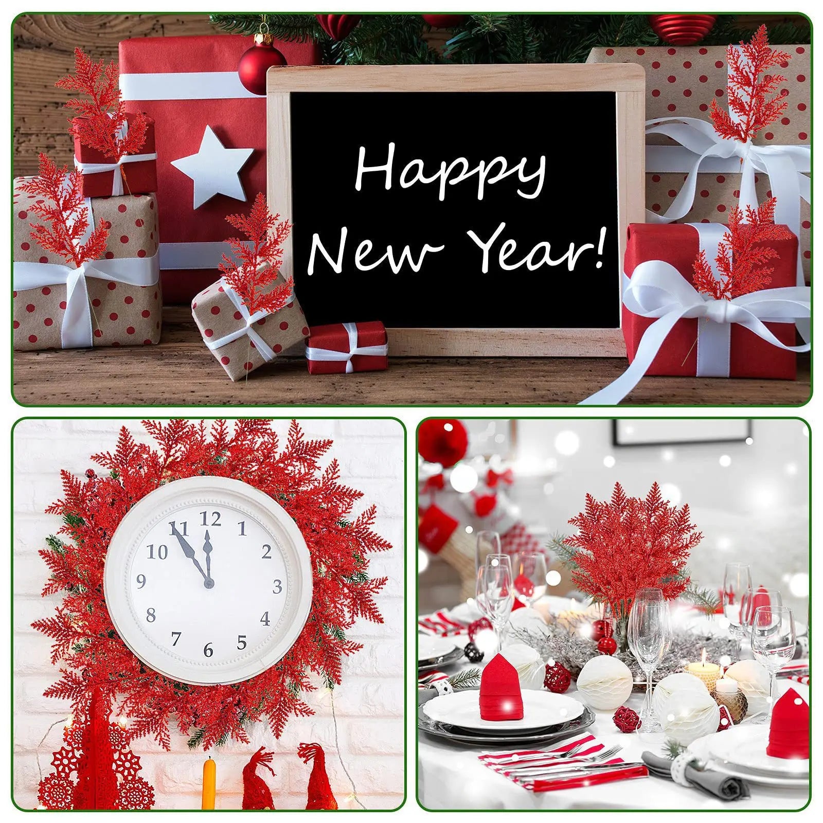 Christmas Decoration Glitter Branches Berries Artificial Flower Bouquet Christmas Tree Ornaments for Home New Year 2025 Navidad