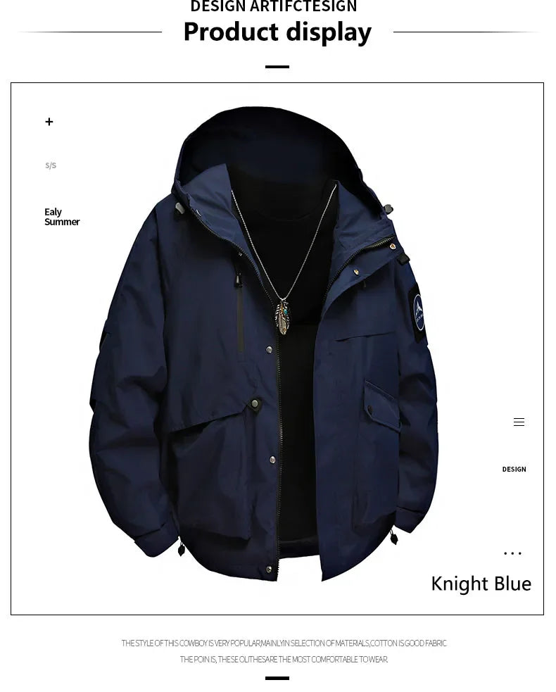 Men's workwear down jacket, American color-blocked hooded jacket for autumn and winter, cool and casual coat for teenagers