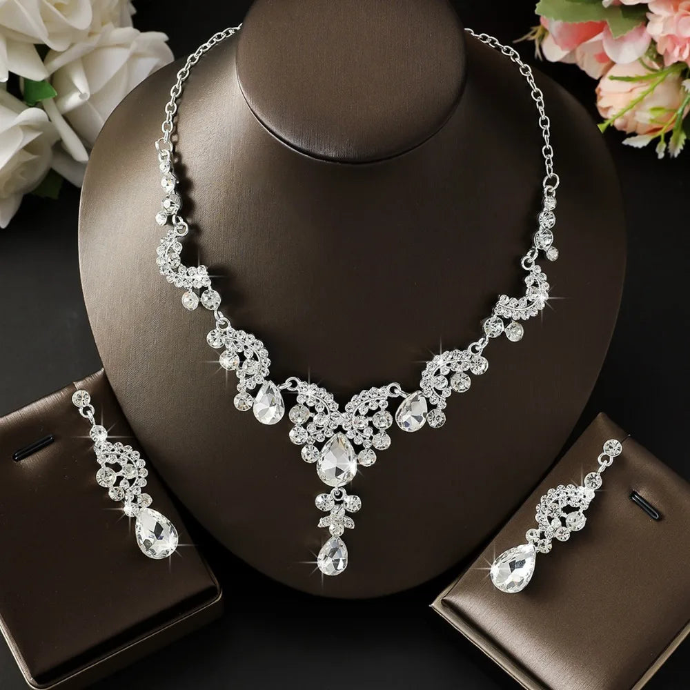 2pcs/set Crystal Bridal Necklaces Earrings Shining Elegant Rhinestone Jewelry Set Exquisite Collar Choker Necklace Earrings Set