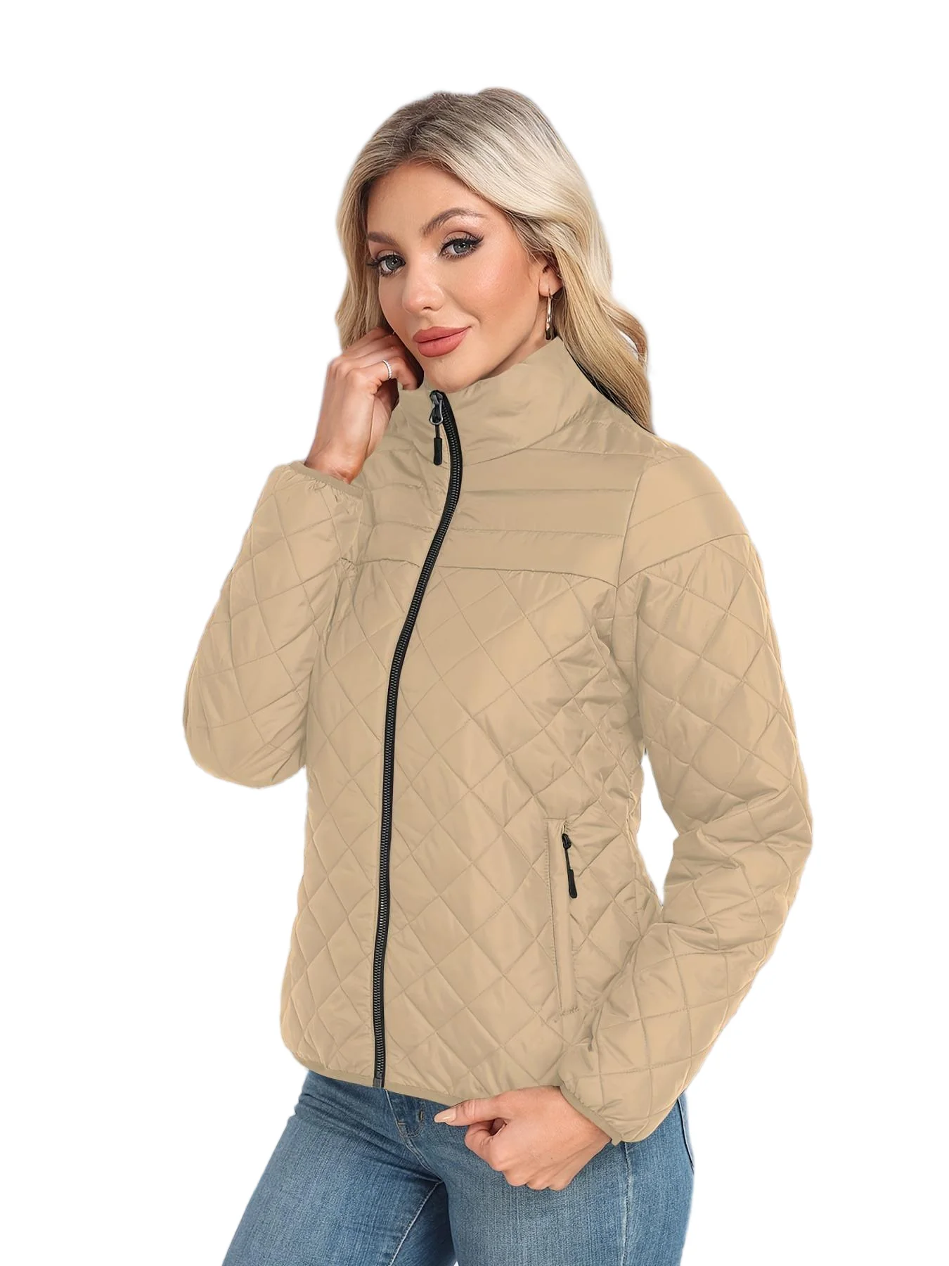 Women's Quilted Jacket With Zipper Simple Fashionable Casual Everyday Wear Coats Tops Black Spring Autumn