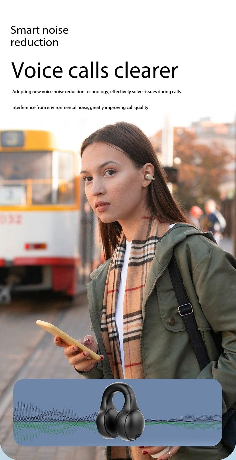 New Mirror Surface Digital Display Soft Silicone Ear Clip Wireless Bluetooth Headphones with Noise Reduction, High-Definition, Lossless for Sports