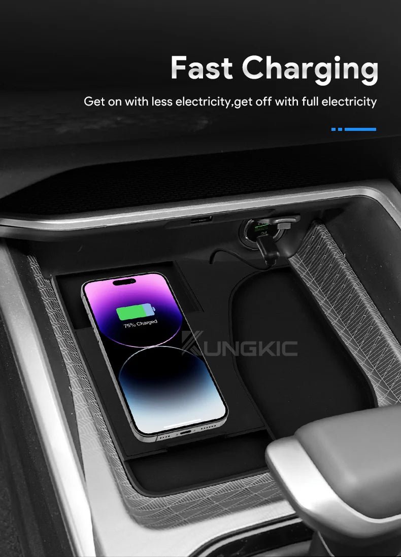 Car Wireless Charger Pad Stable Fast Charging For Geely Emgrand 2022-2025 Center Console Storage Box Trim Decoration Accessories