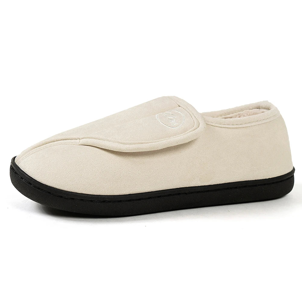 House Shoes for Men Suede Leather Slippers Non-Slip Slip-on Shoes Comfy Warm Plush Indoor/Outdoor for Diabetic Swollen Feet