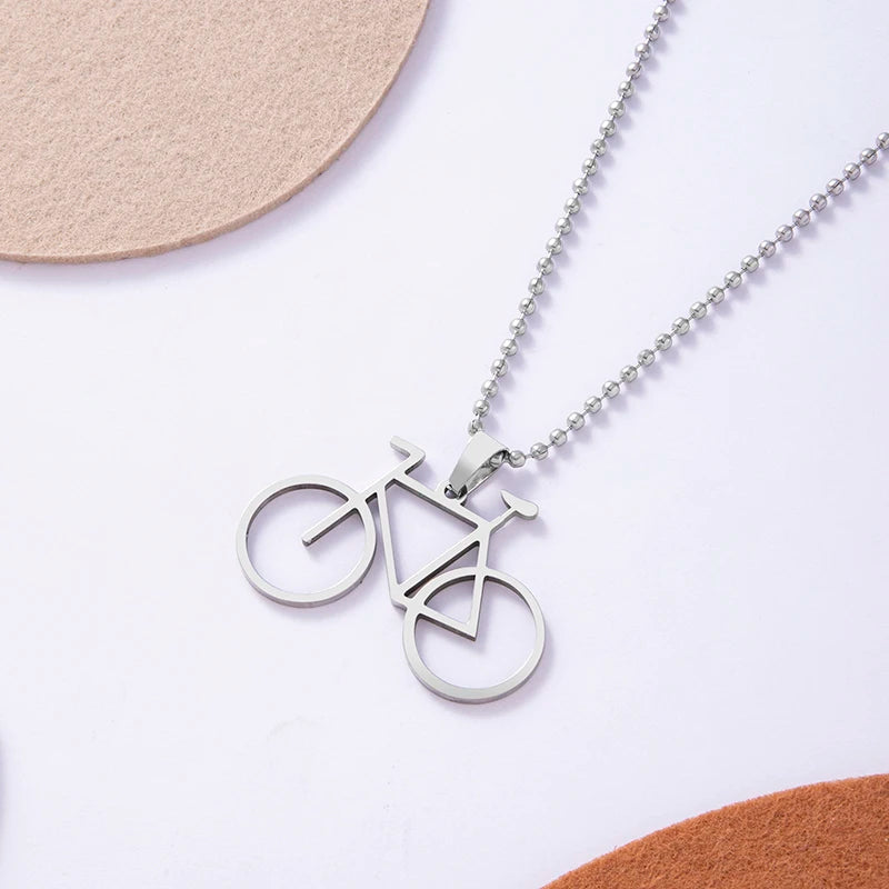 Hip Hop Men Bicycle Pendant Necklace Fashion Silver Plated Stainless Steel Necklace Jewelry Accessories