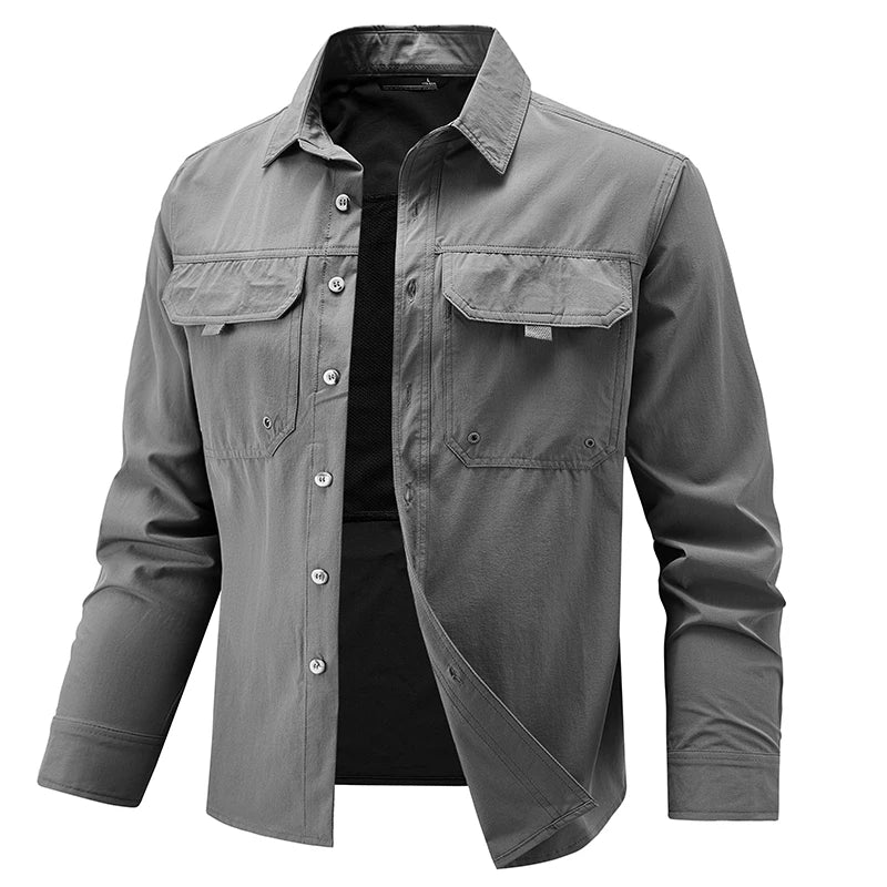 Men's Long Sleeved Shirt Comfortable Breathable Elastic Fashionable Versatile Workwear Shirt Outdoor Hiking and Commuting Shirt