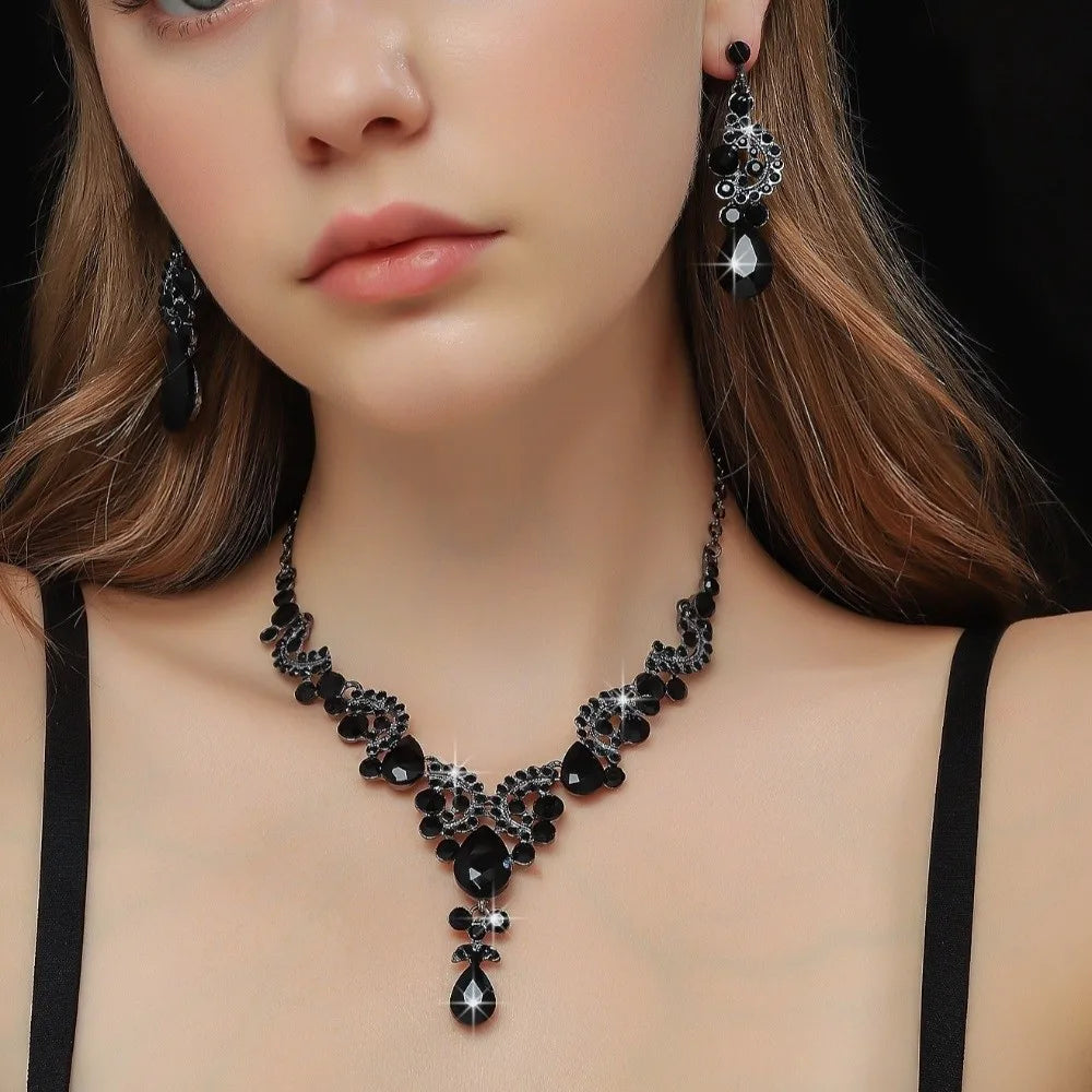 2pcs/set Crystal Bridal Necklaces Earrings Shining Elegant Rhinestone Jewelry Set Exquisite Collar Choker Necklace Earrings Set