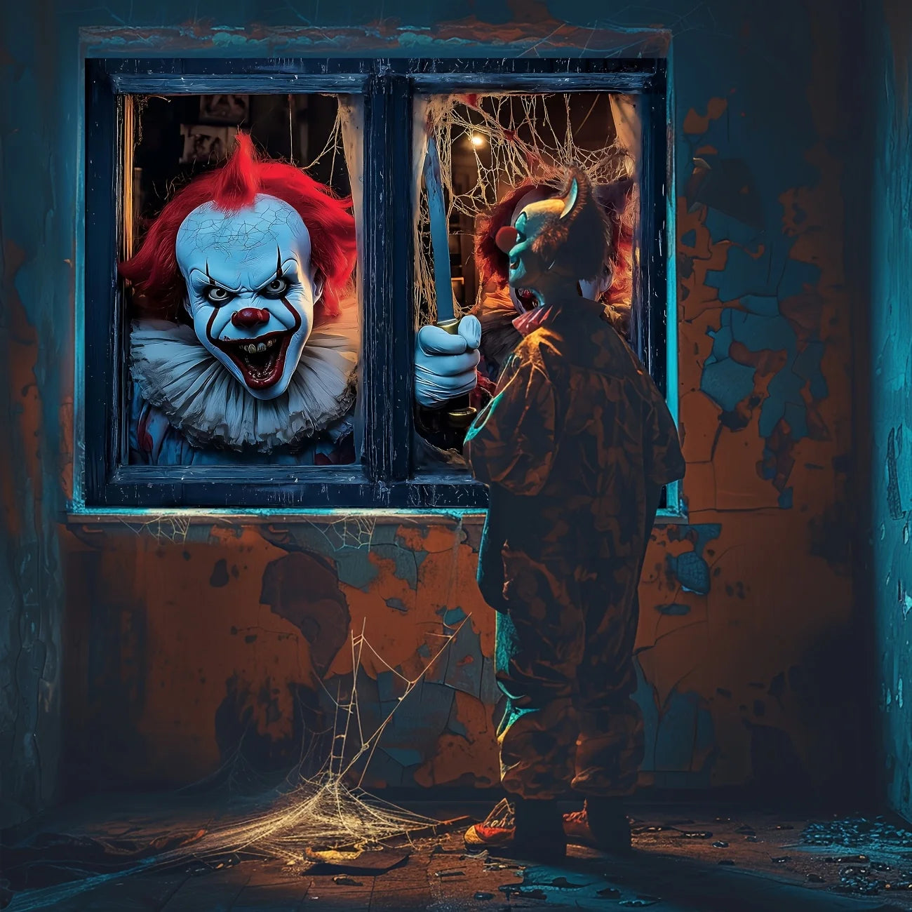 Halloween Clown Window decoration - Terrifying Outlines, bloody knives and gloves, perfect for indoor/outdoor party decoration