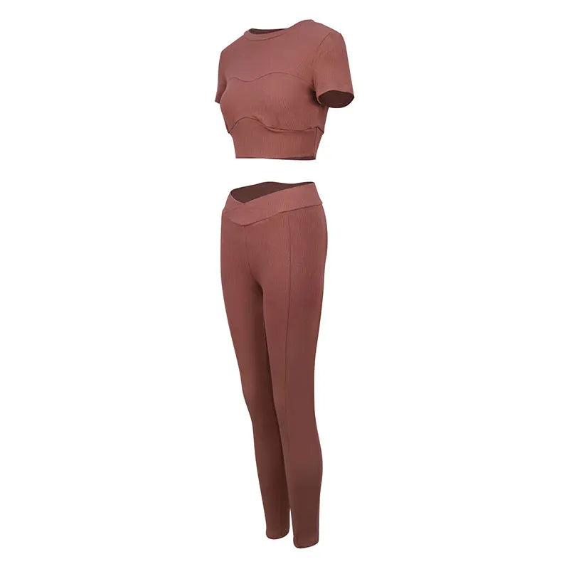 Sports Women Suit Summer Streetwear Fashion New Short Sleeve T-shirt Bodycon Trousers Two Piece Solid Sexy Lady Sports Clothing