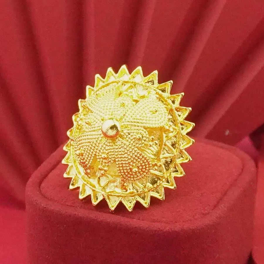 Classic 24K gold-plated jewelry necklace, bracelet, ring, earring flower design women's Habesha wedding gift Ethiopia set