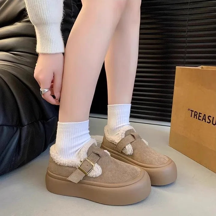 Low Heels Shoes Woman Flats Round Toe Loafers Fur Clogs Platform Autumn Slip-on Dress Creepers Fall Slip On Winter New Rome Rubb