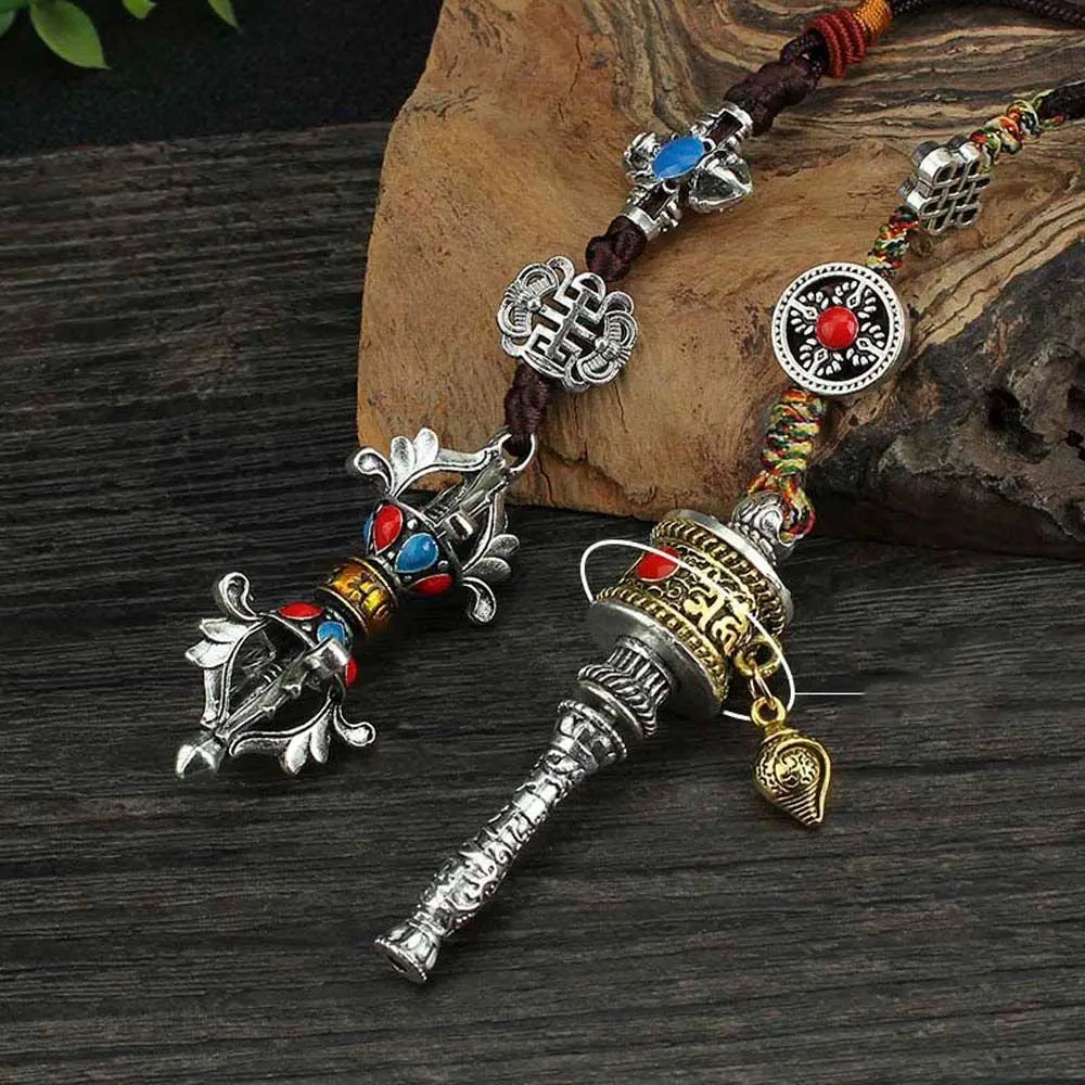 Accessories Car Ornament Women Men Jewelry Bag Pendants Prayer Wheel Pendants Vajra car keychain Key holder Buddhist keychain