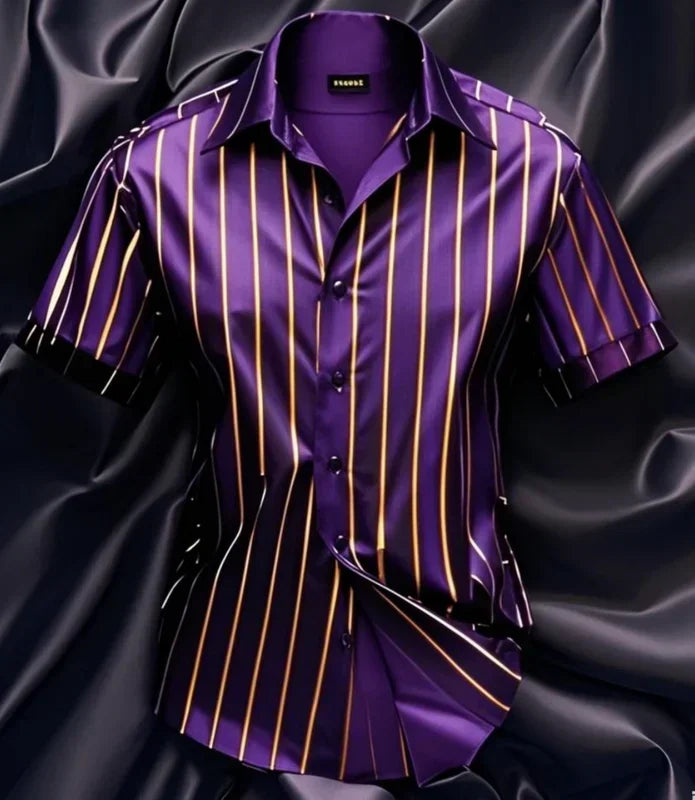 Men's fashion striped shirt, elegant casual comfortable breathable, short sleeves, lapel buttons, soft and comfortable material