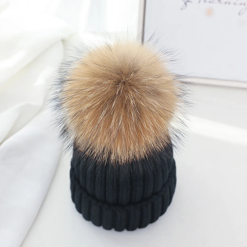 Winter Brand Female Fur Pom Poms hat Winter Hat For Women Girl 's Hat Knitted Beanies Cap Hat Thick Women Skullies Beanies