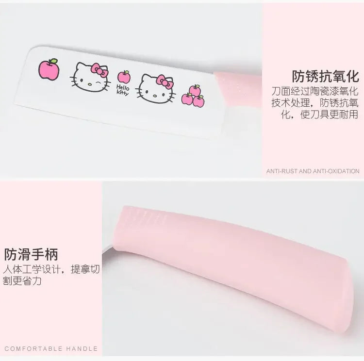 Sanrio  animation peripheral cartoon Kawaii Hello kitty anti-rust kitchen knife cutting board set creative fruit knife wholesale