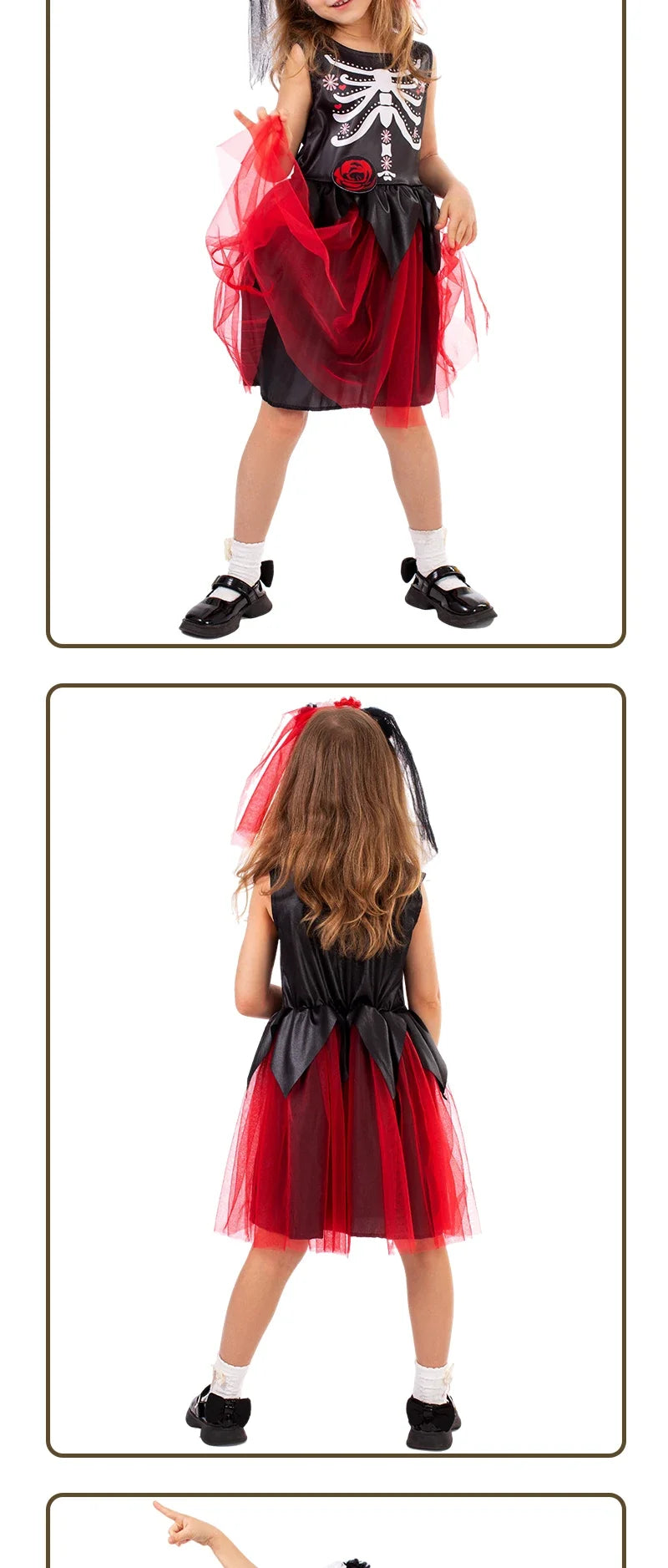 Halloween cosplay girls sleepveless vintage party dress scary skull witch day of the Dead costume #1 # W