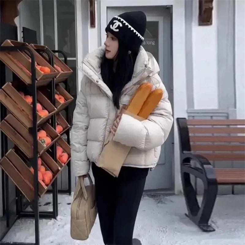 Women's Winter Jacket Cotton Padded Short Coat Ladies Students Long Sleeved Hooded Warm Outwear