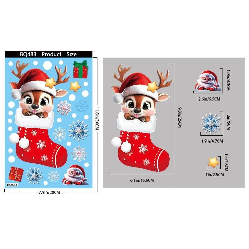 Christmas Decorations Gingerbread Man Snowman Snowflake Glass Stickers Xmas Santa Claus Window Stickers Merry Christmas Decor
