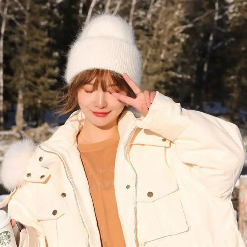 Winter Hats For Women Rabbit Fur Knitted Beanies Curled Thickened Keep Warm Bonnet Baggy Cap Female Soft Beanie Ski Cap