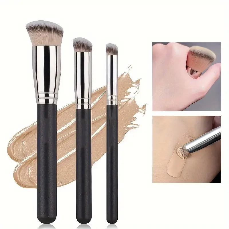 3-piece foundation make-up makeup brush, nylon bristle, fragrance free, suitable for neutral skin, quick application and mixing