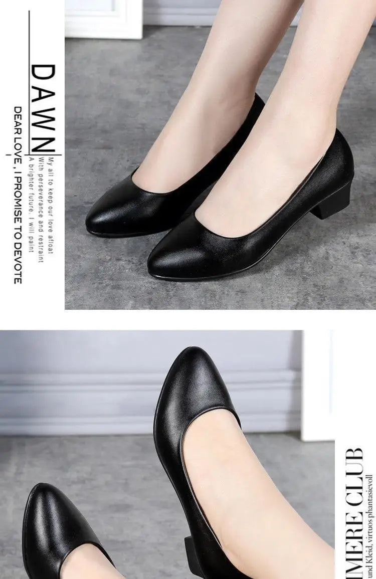 Spring Work Shoes Black Professional Women High Heels Shoes Pumps Low-heeled Leather Office Career Formal Women Shoes