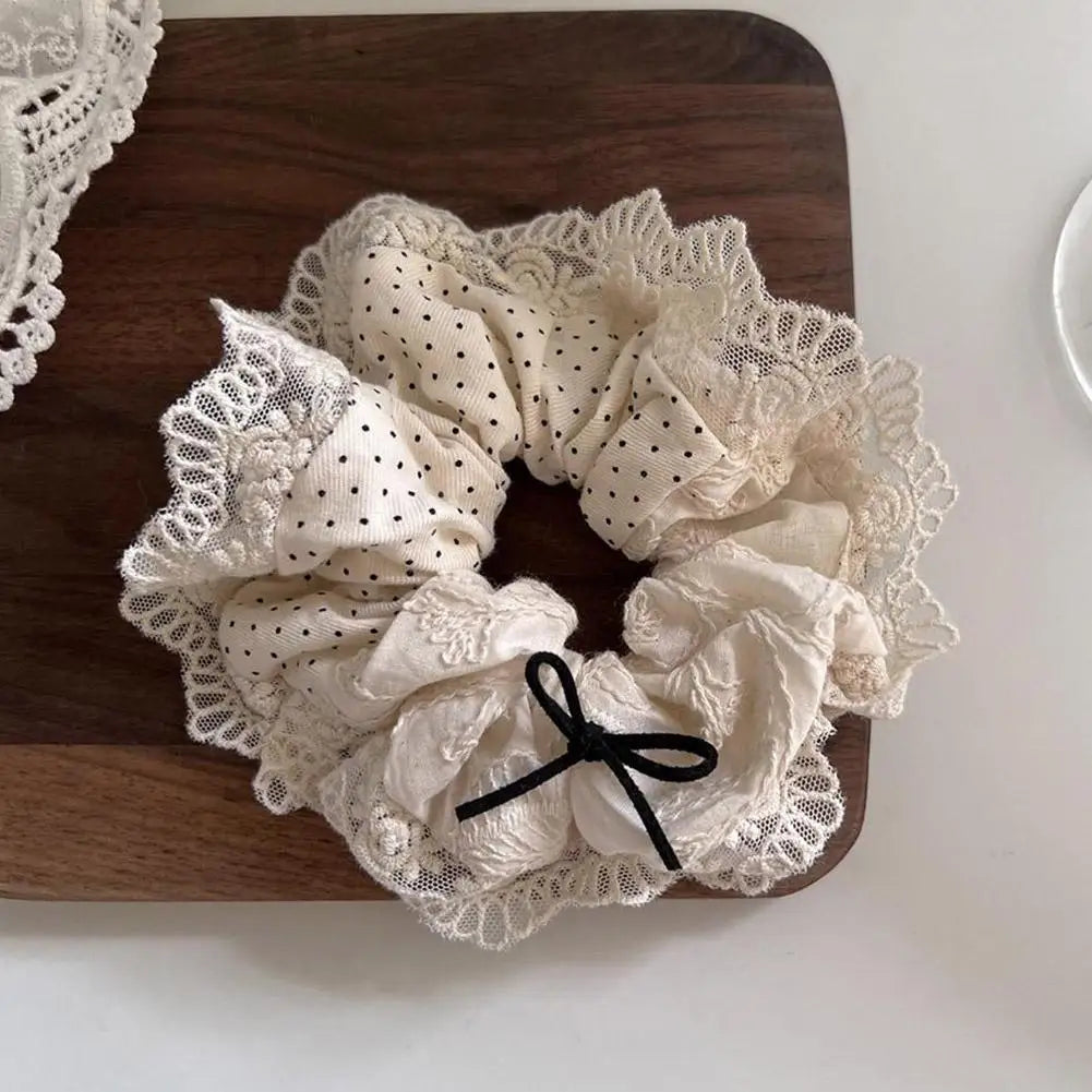 Large Women Lace Scrunchies Elastic Hair Band Ponytail Holder Tie Hair Hoop Scrunchy Rubber Band Women Hair Accessories Headwear