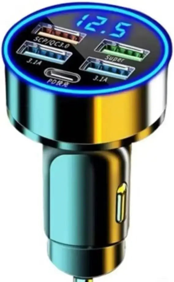 WGS-G37 5 in 1 Digital Display Super Fast Charging Car Charger with Voltmeter