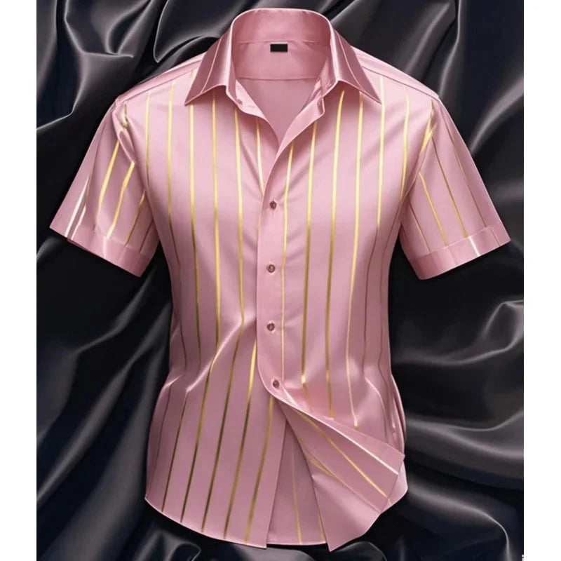 Men's fashion striped shirt, elegant casual comfortable breathable, short sleeves, lapel buttons, soft and comfortable material