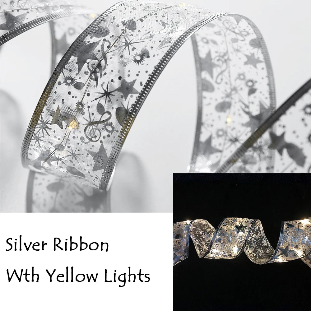 Christmas Decoration LED Ribbon Lights Christmas Tree Ornaments DIY Lace Bows String Lights Navidad Home Decors New Year 2023