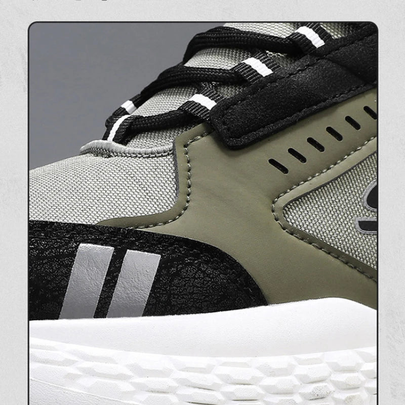 Men's Shoes 2025 New Outdoor Leisure Sports Mesh Shoes Driving To Work Thick Soled Wear-resistant Black Mid Top Trendy Sneakers