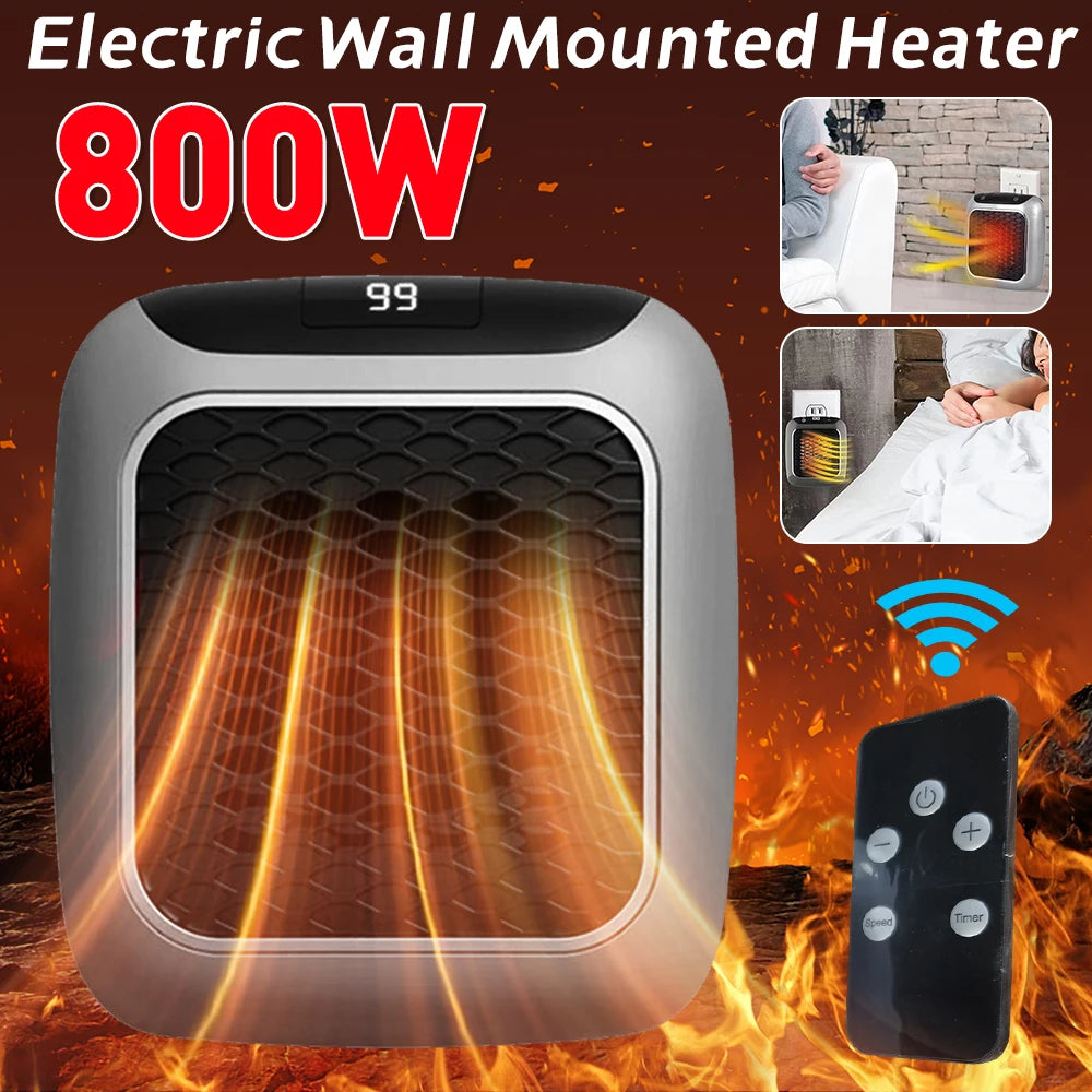 800W Mini Heater for Home Small Bathroom Heating Fans Wall Mounted PTC Ceramic Electric Heater with Remote Control Household