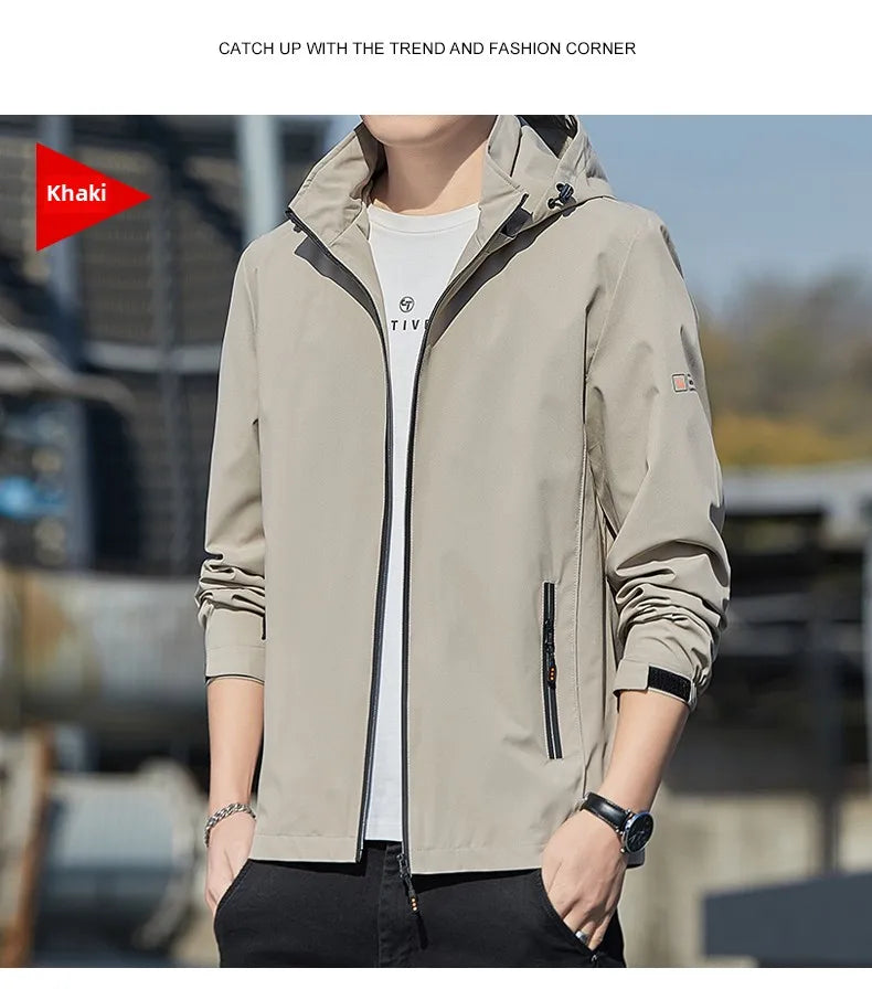 Men's jacket 2025 new jacket Spring and Autumn American slim fit trendy brand heavyweight hooded workwear casual assault jacket