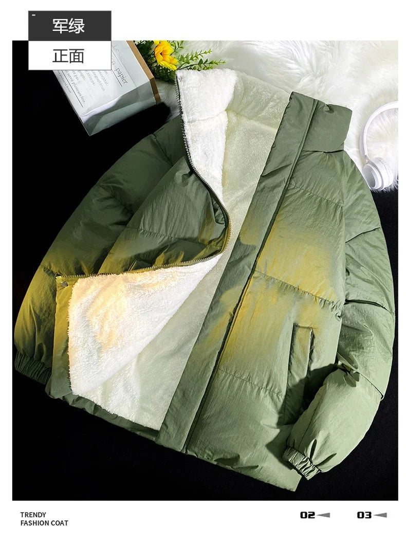 Down jacket men's handsome bread jacket Hong Kong style loose collar and velvet ins assorted bread jacket