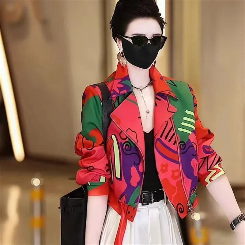 Women Jacket 2025 New Female Short Coat Fashion Printing Jackets Ladies Xiaoxiangfeng High-end Coats With Lining Overcoat Lady
