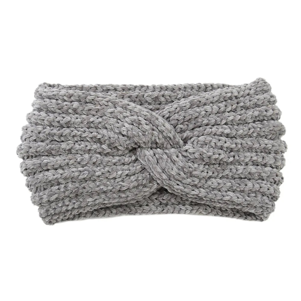 Windproof Going Out New Winter Solid Woolen Hairband Women'S Warm Wide Edge Cross Knitted Headband Hairband Accessories