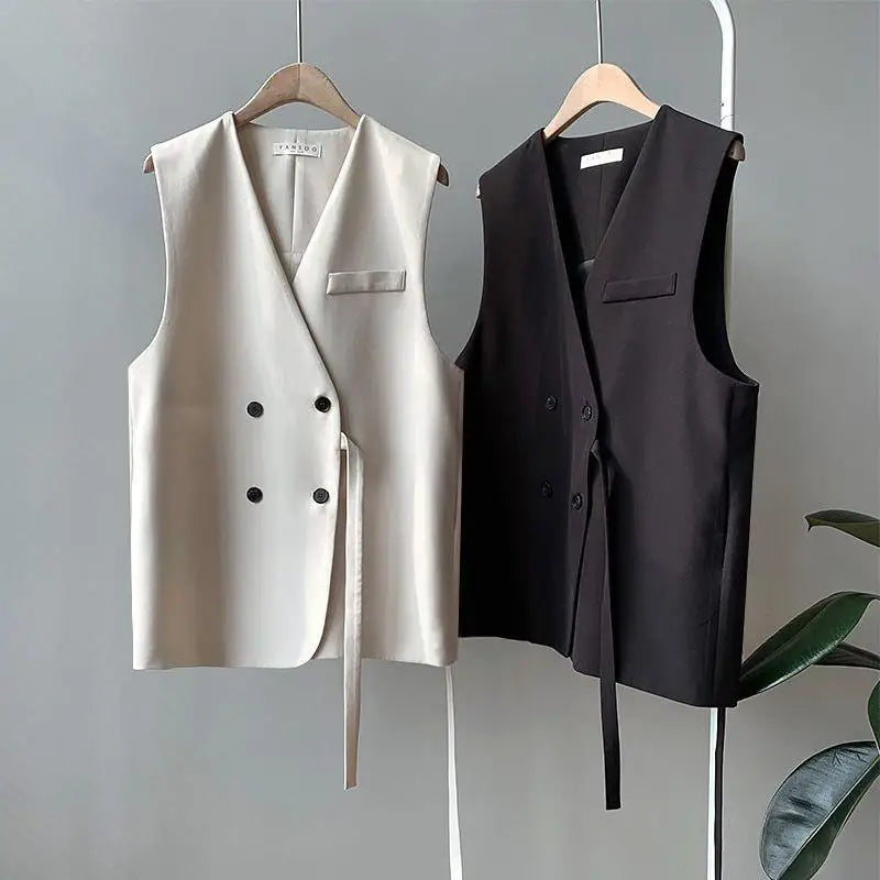 Women's Suit Vest 2025 Spring Autumn New Outerwear Briti Sle Loose plus Size Outerwear oulder Pad Vest Jaet
