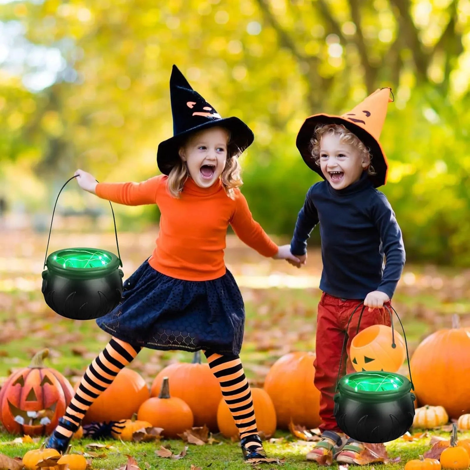 Halloween Decoration Hanging Witch With Light Pot Mist Home Decor Witch Pot Plastic Bowl Decoration Candy Bucket Decoration